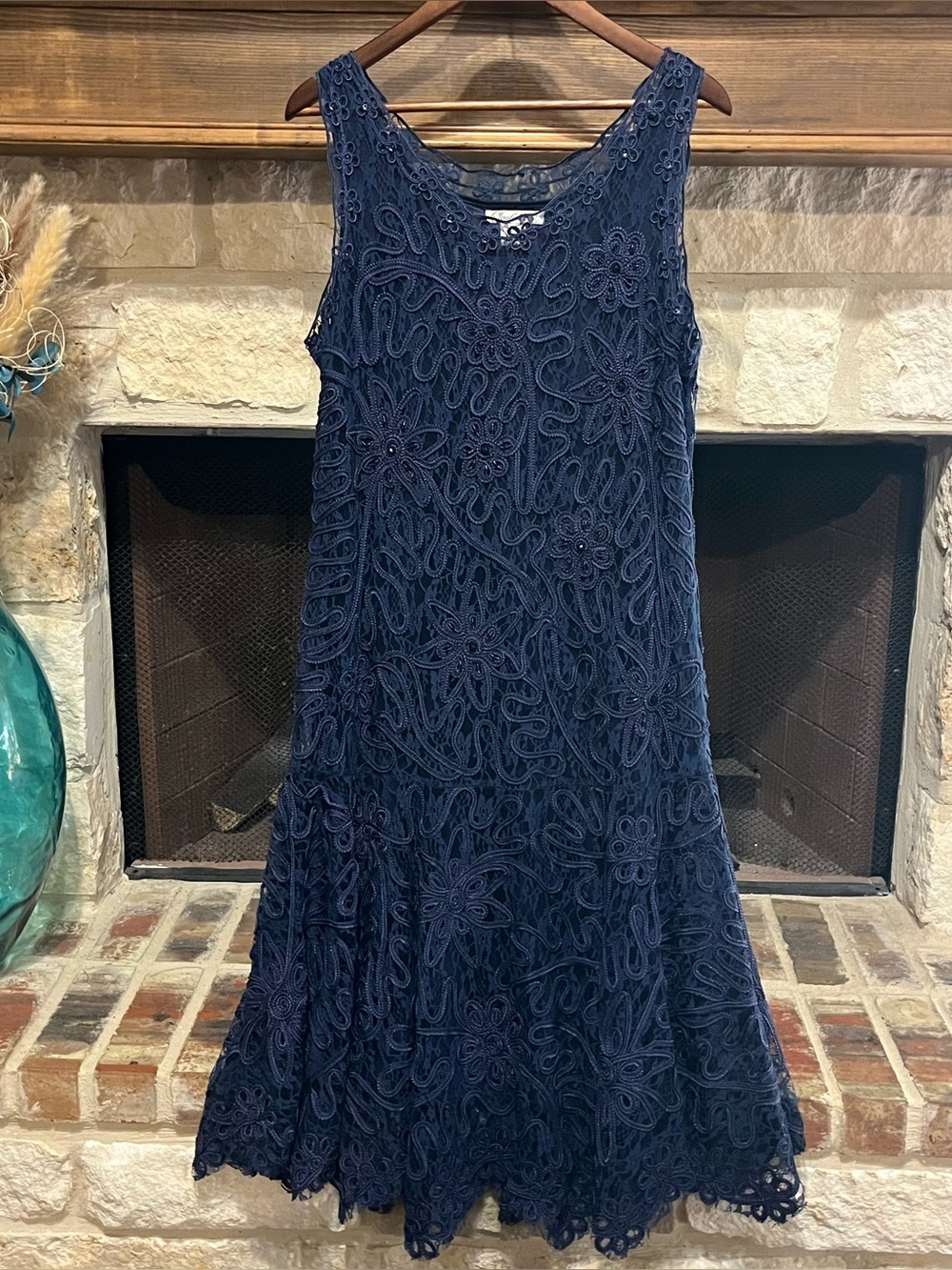 Soulmates Silk Crochet Ribbon Lace Dress Navy Blue Mother of the Bride Formal XL